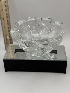 Signed Daum France Crystal Cigar Ashtray Heavy Sculptural Art Glass 7”